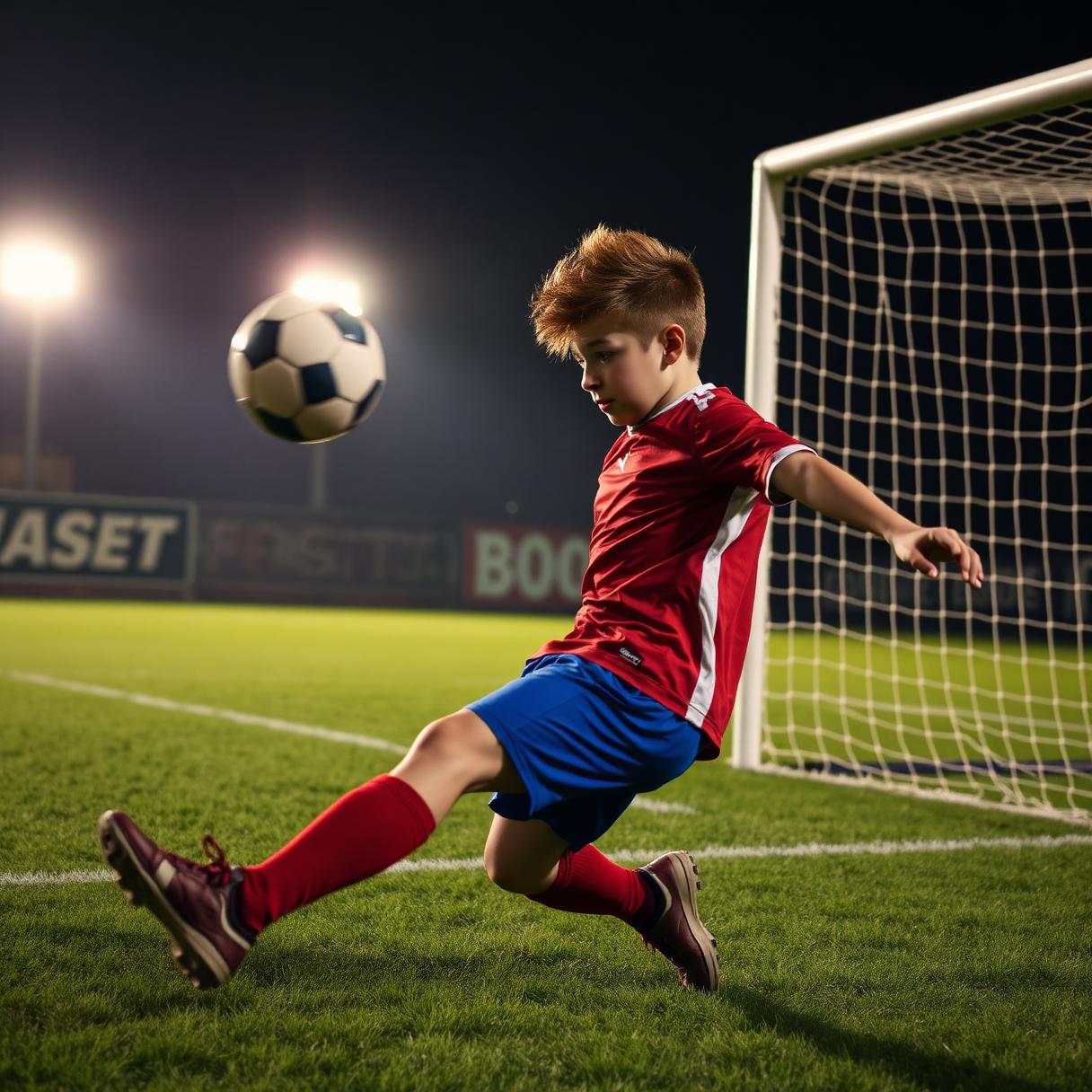 Volée puissante devant le but pendant un match du tournoi